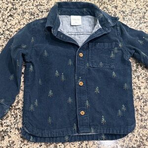 Little Co. Blue Corduroy Shirt with Tree Pattern 24M